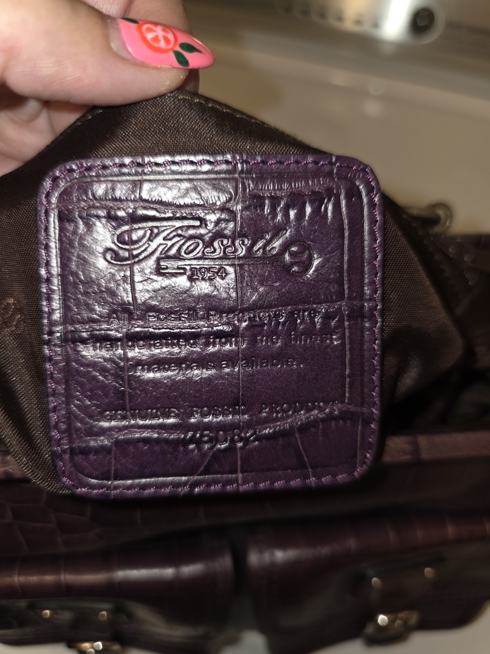 Fossil Classic Croc-Embossed Purple/Brown Shoulder Bag - Picture 7 of 10